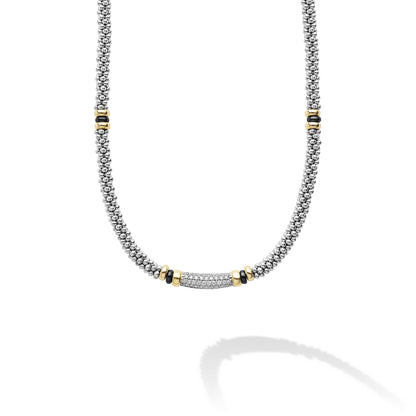 Two-Tone Black Caviar Pave Station Diamond Rope Necklace