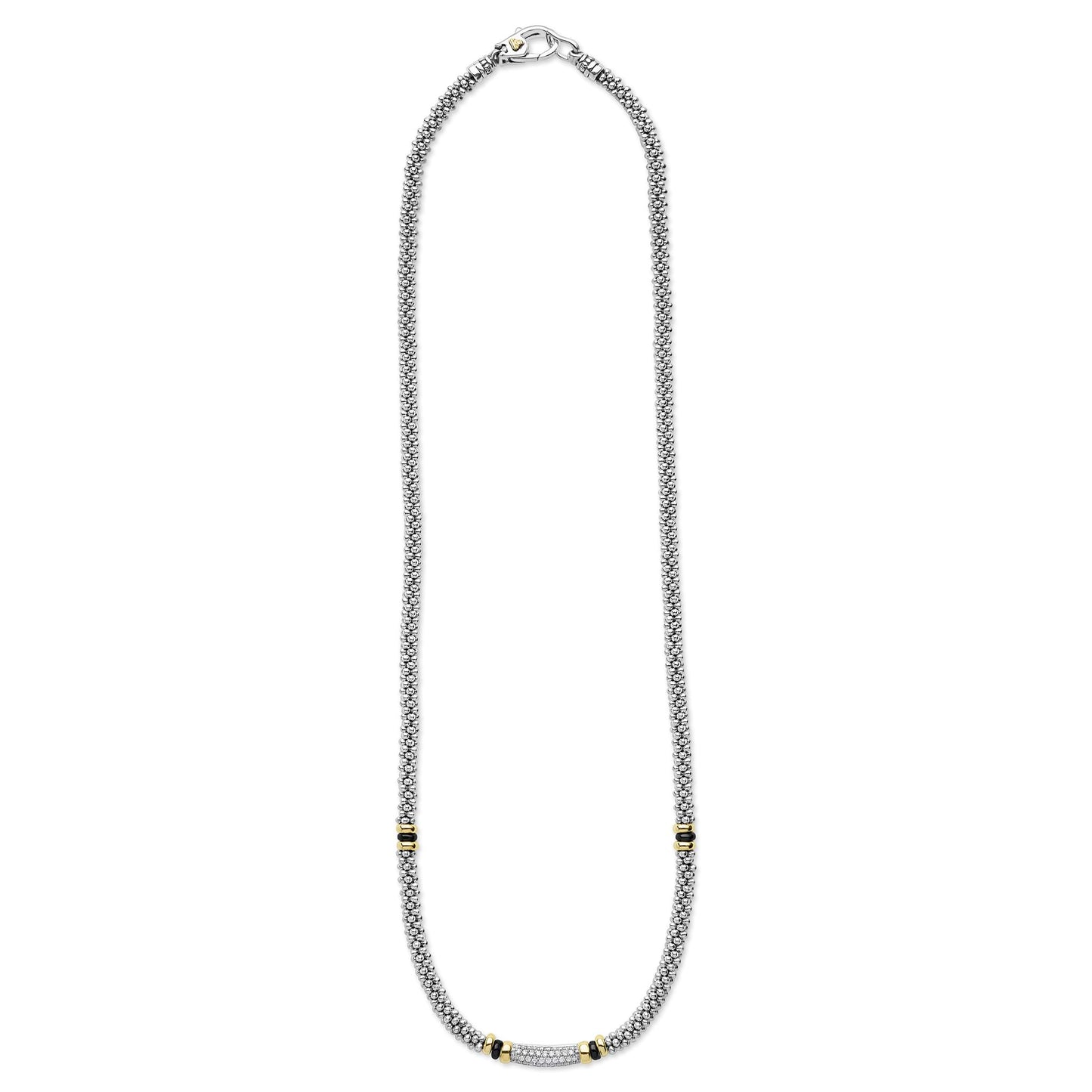 Two-Tone Black Caviar Pave Station Diamond Rope Necklace