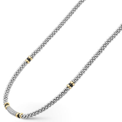 Two-Tone Black Caviar Pave Station Diamond Rope Necklace