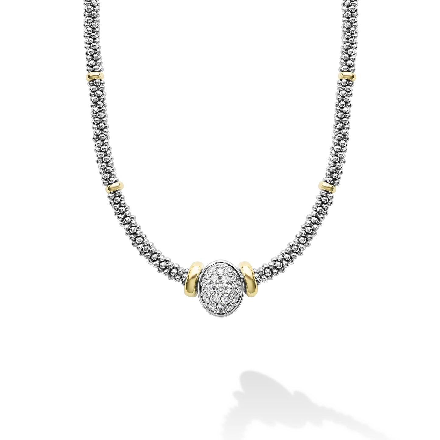 Two-Tone Oval Caviar Diamond mm Pendant Necklace
