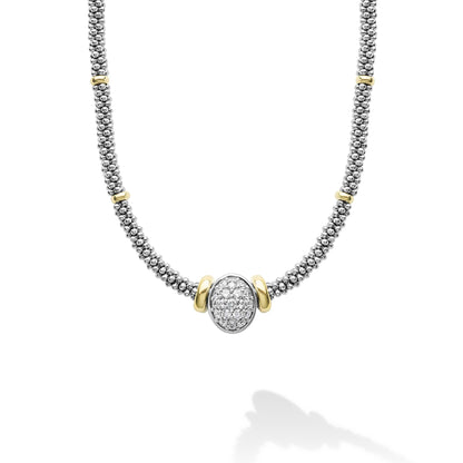 Two-Tone Oval Caviar Diamond mm Pendant Necklace