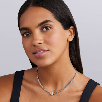 Two-Tone Oval Caviar Diamond mm Pendant Necklace