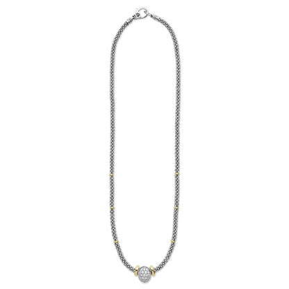 Two-Tone Oval Caviar Diamond mm Pendant Necklace