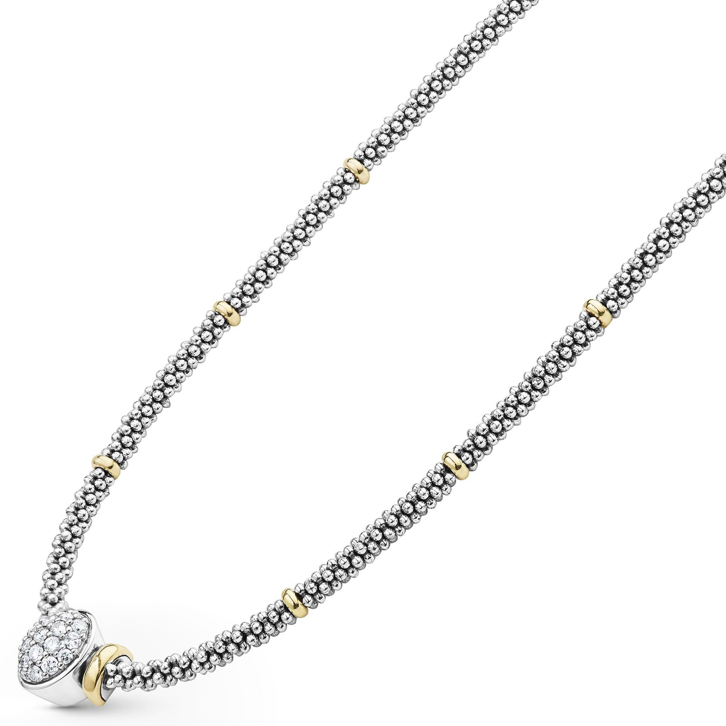 Two-Tone Oval Caviar Diamond mm Pendant Necklace