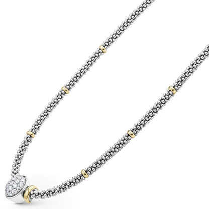 Two-Tone Oval Caviar Diamond mm Pendant Necklace