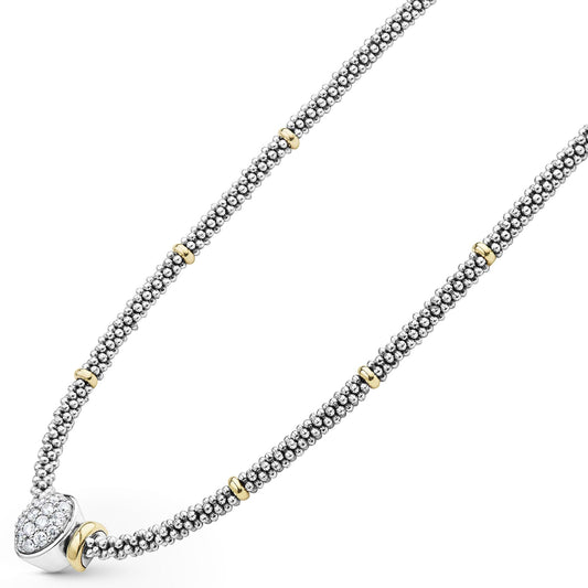 Two-Tone Oval Caviar Diamond mm Pendant Necklace