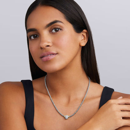 Two-Tone Oval Caviar Diamond mm Pendant Necklace
