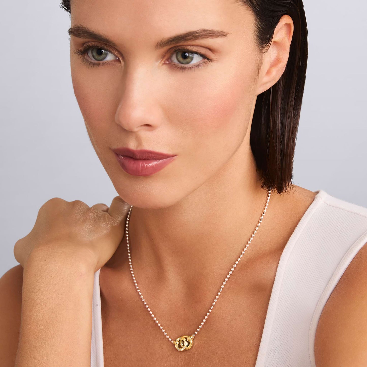 Interlocking Diamond Pendant Necklace Adjustable 16-