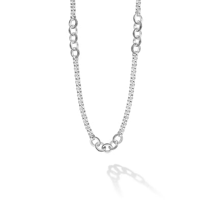 Caviar 3-Station 5-Ring Chain Necklace Adjustable 18-