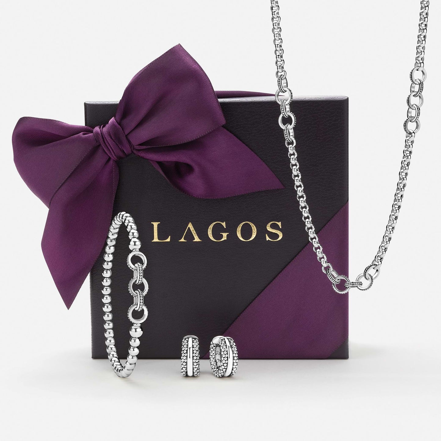 Caviar 3-Station 5-Ring Chain Necklace Adjustable 18-