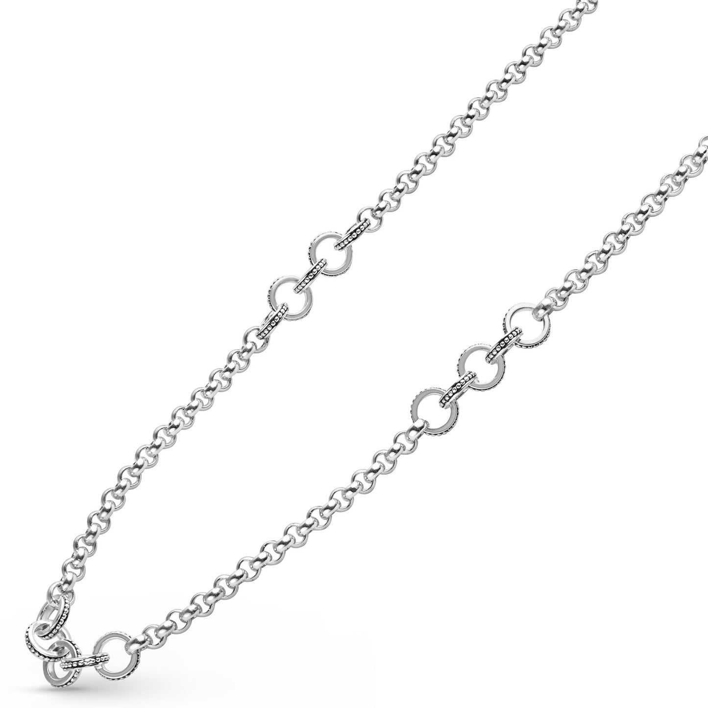Caviar 3-Station 5-Ring Chain Necklace Adjustable 18-
