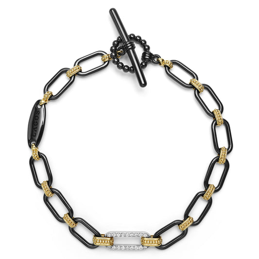 18K Gold Pink Ceramic and Diamond Bracelet