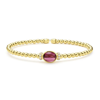 Gold Diamond And Rhodolite Garnet Cuff Bracelet