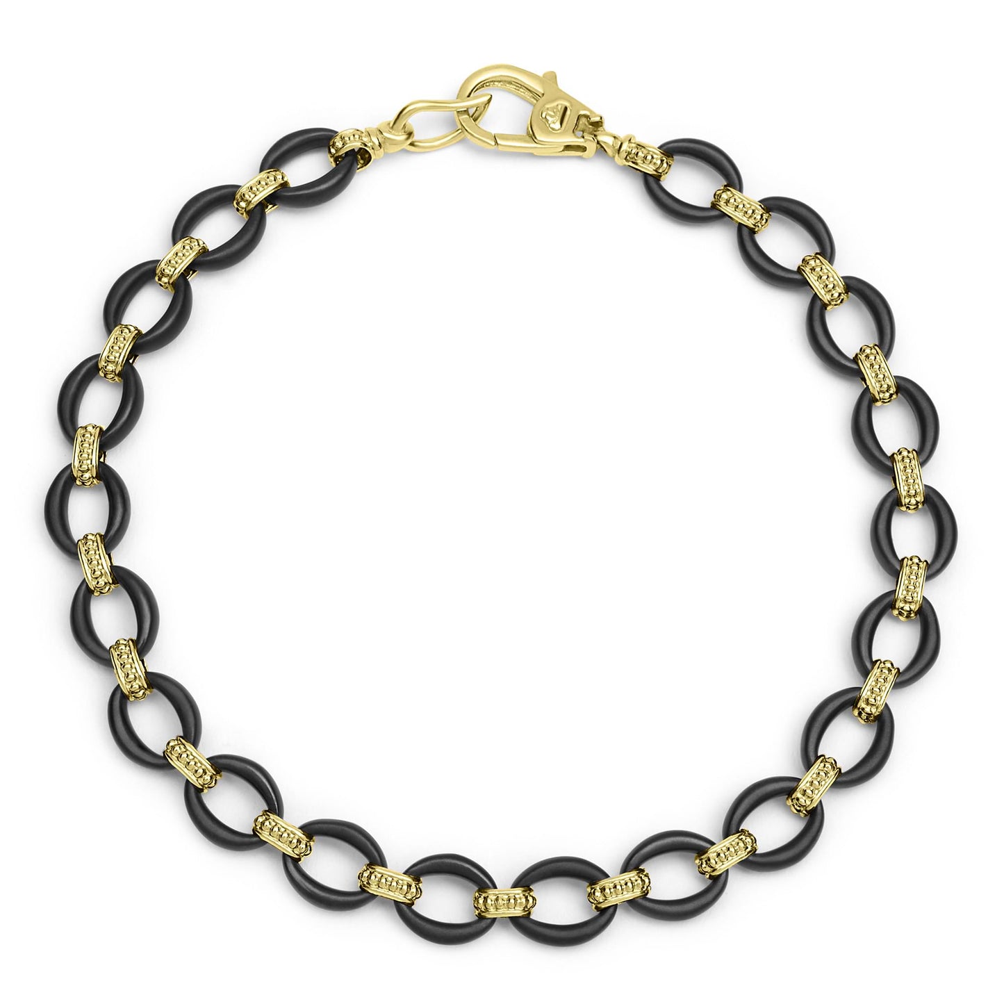 Mens Gold Matte Black Ceramic Oval Link Bracelet