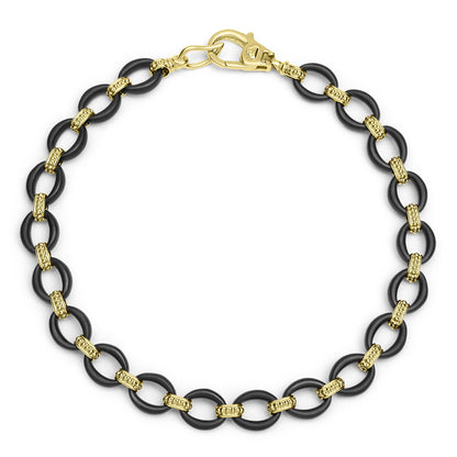 Mens Gold Matte Black Ceramic Oval Link Bracelet