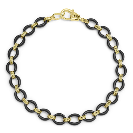 Mens Gold Matte Black Ceramic Oval Link Bracelet