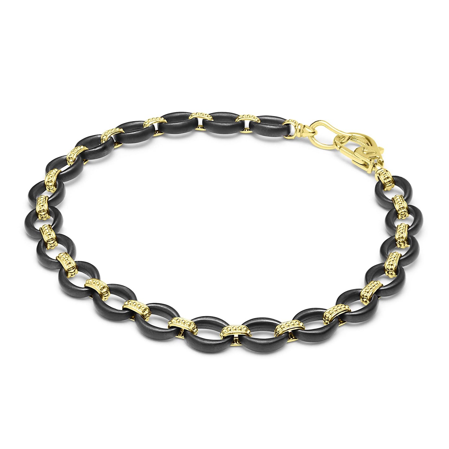 Mens Gold Matte Black Ceramic Oval Link Bracelet