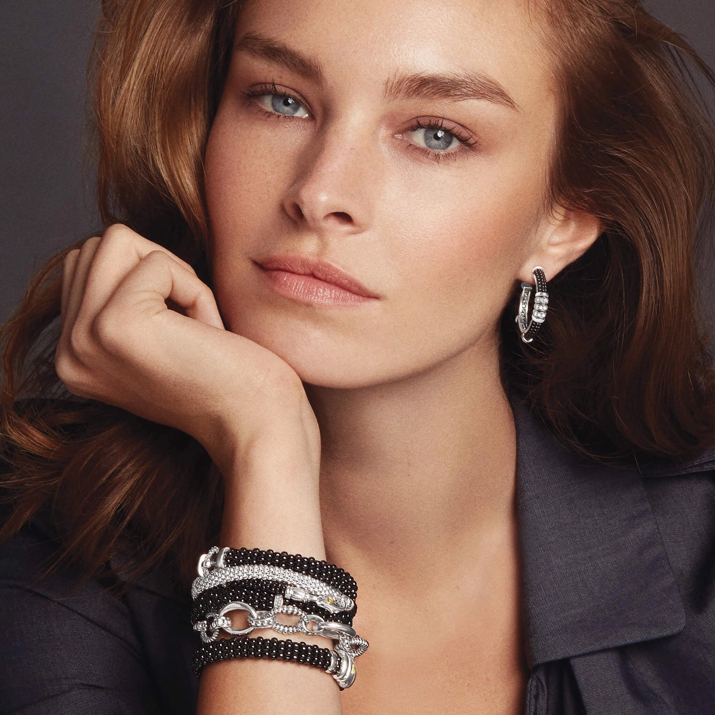 Signature Caviar Smooth & Fluted Small Link Bracelet Size Medium