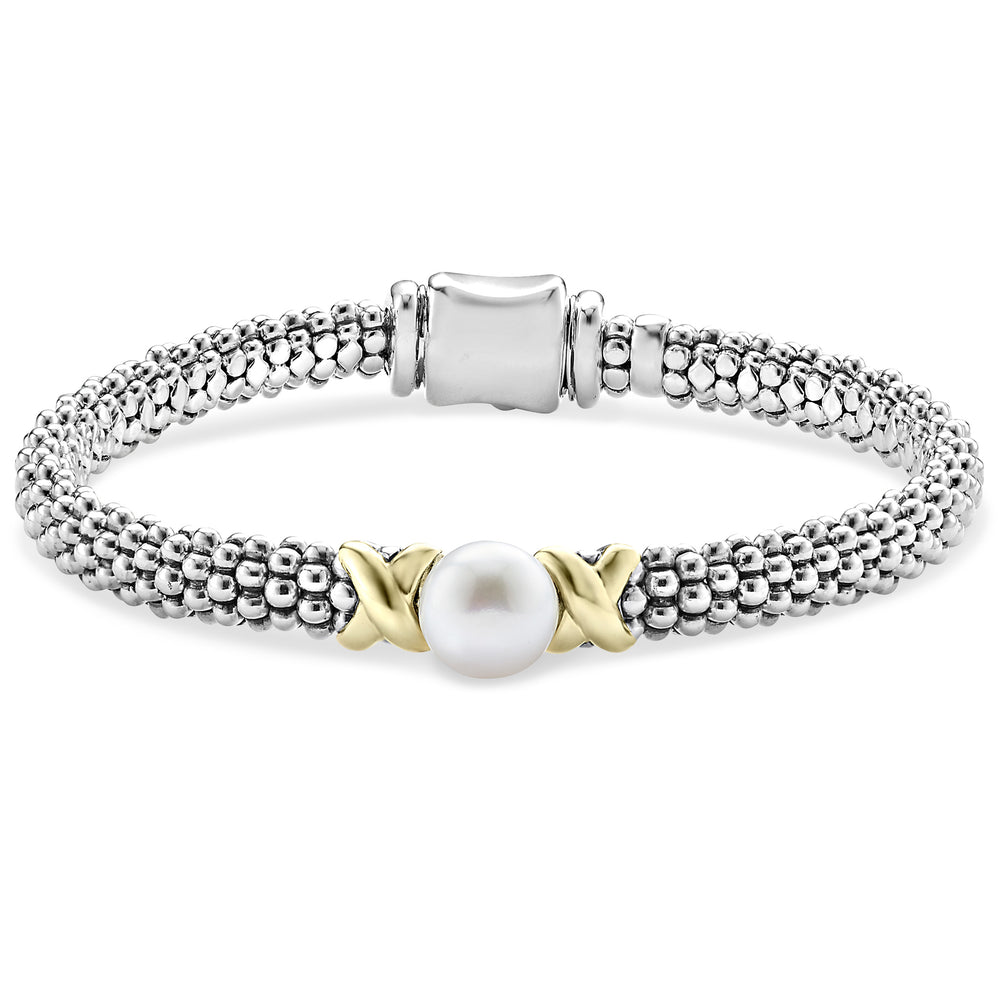 18K Gold and Sterling Silver Pearl Bracelet