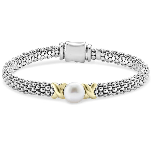 18K Gold and Sterling Silver Pearl Bracelet