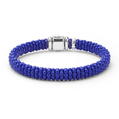 Mens Matte Blue Ceramic Beaded Bracelet Caviar Rope Bracelet