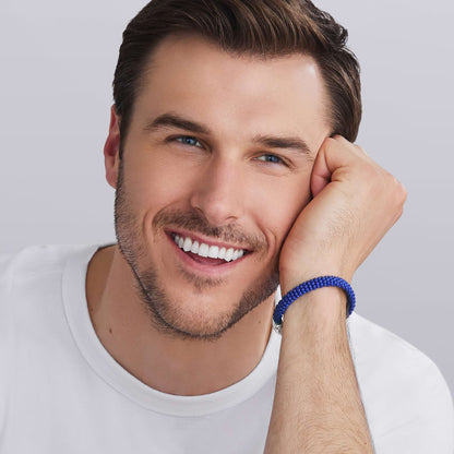Mens Matte Blue Ceramic Beaded Bracelet Caviar Rope Bracelet