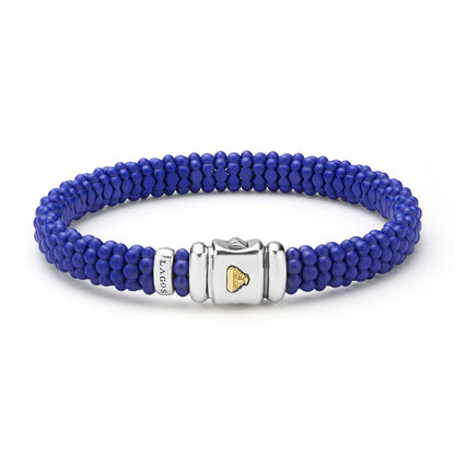 Mens Matte Blue Ceramic Beaded Bracelet Caviar Rope Bracelet