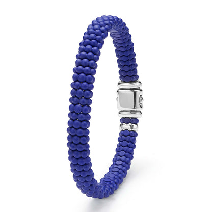 Mens Matte Blue Ceramic Beaded Bracelet Caviar Rope Bracelet