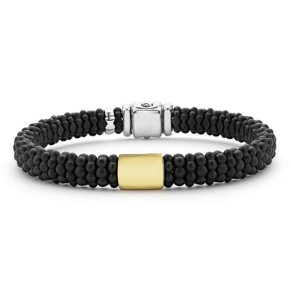 Mens Matte Blue Ceramic Beaded Caviar Rope Bracelet W/Gold Single Station