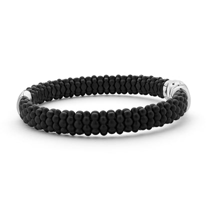 Mens Matte Blue Ceramic Beaded Caviar Rope Bracelet W/Gold Single Station
