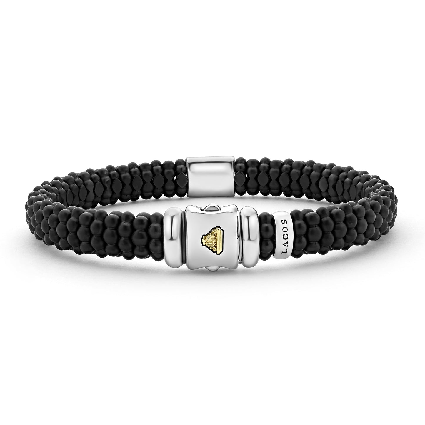 Mens Matte Blue Ceramic Beaded Caviar Rope Bracelet W/Gold Single Station