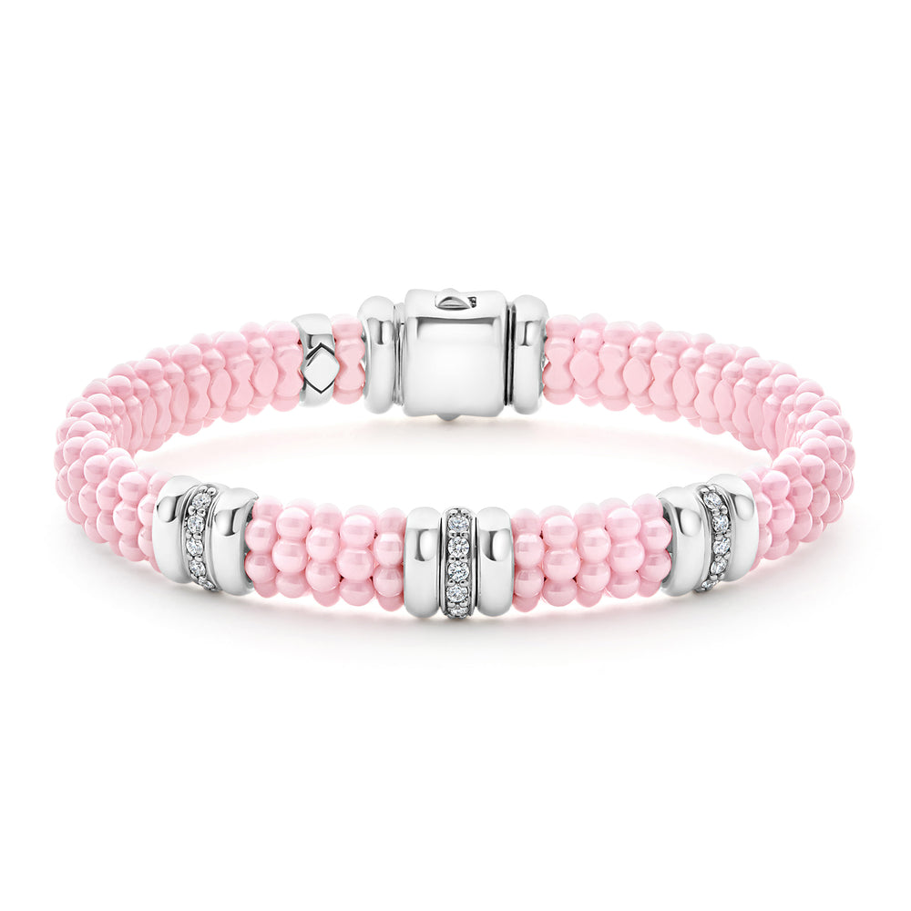 Sterling Silver and Pink Ceramic Diamond Bracelet