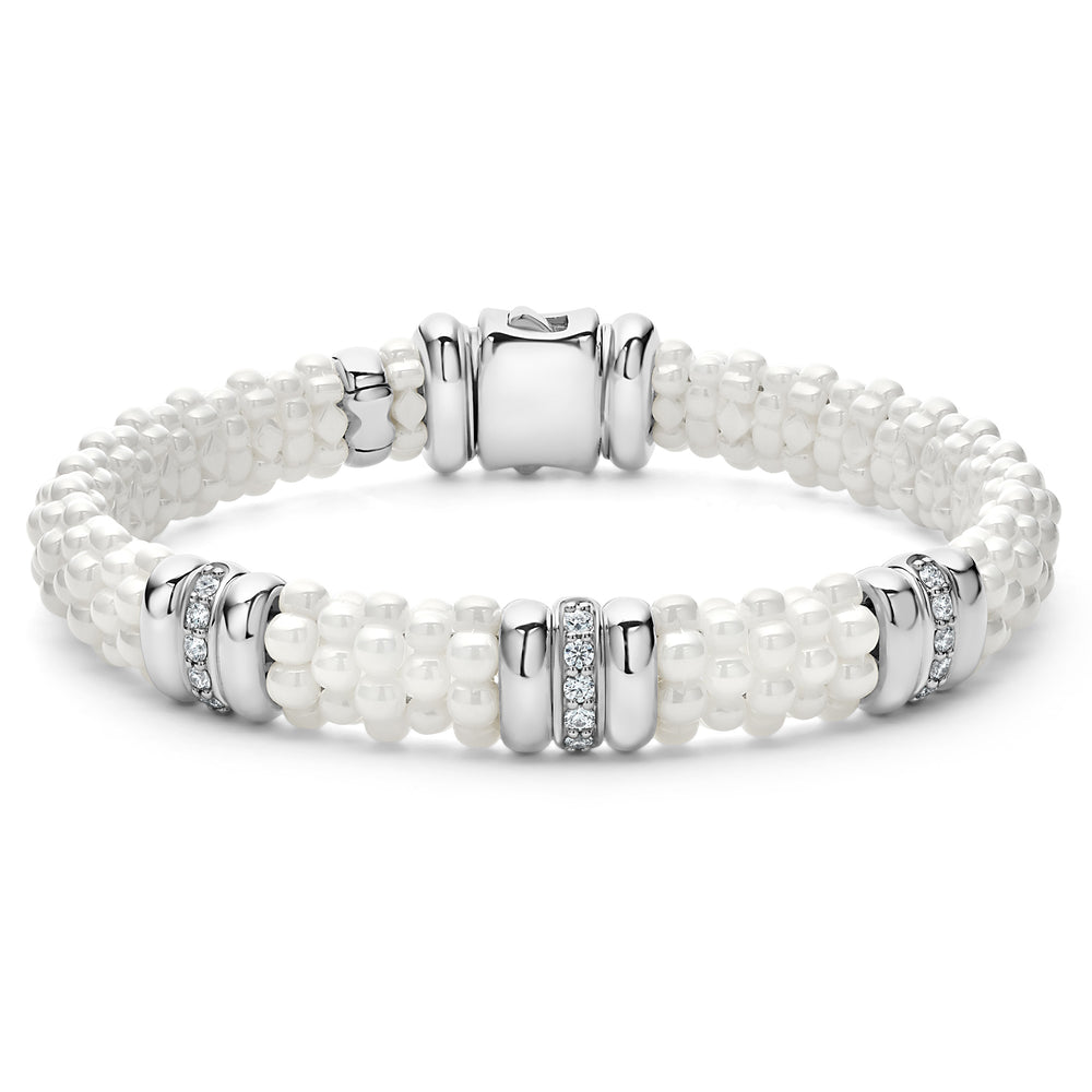Sterling Silver Pink Ceramic Diamond Bracelet