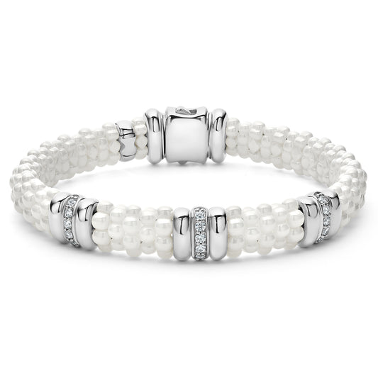Sterling Silver Pink Ceramic Diamond Bracelet