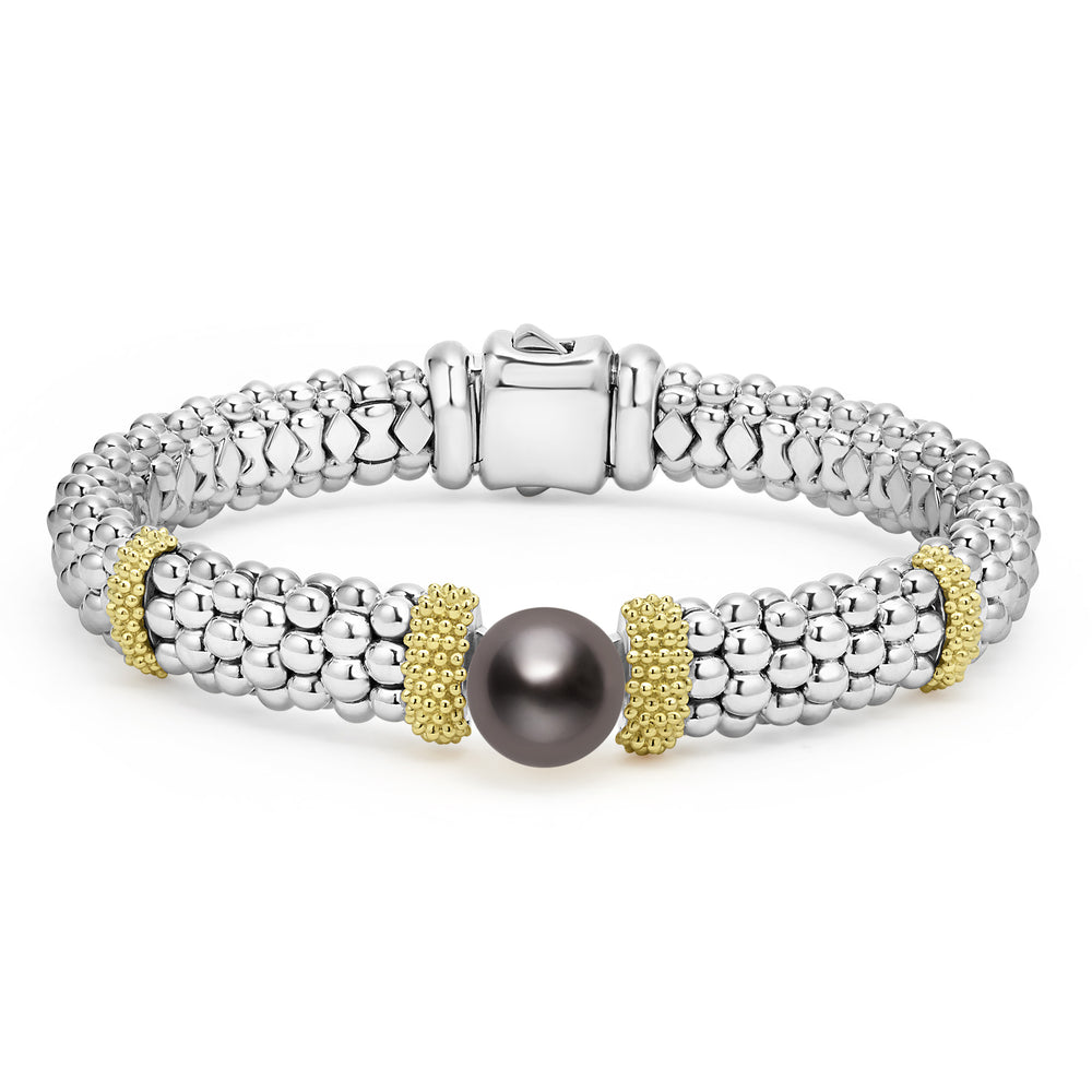 18K Gold and Sterling Silver Black Pearl Bracelet