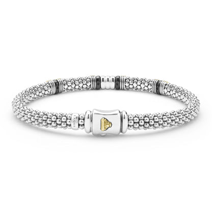 Two-Tone Black Ceramic Three Row Diamond Station Rope Bracelet
