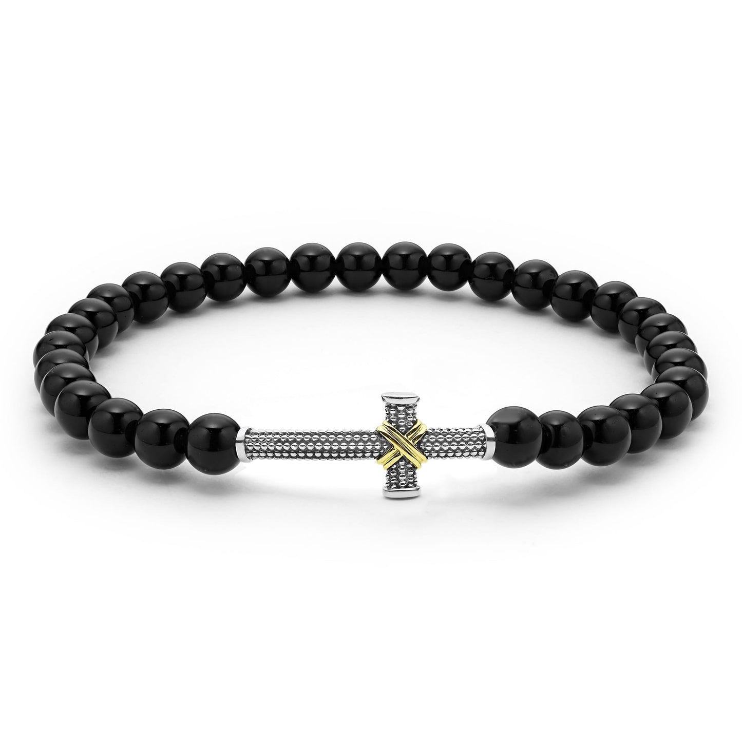 Mens Two-Tone Cavair Cross Lapis Cross Stretch Bracelet