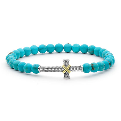 Mens Two-Tone Cavair Cross Lapis Cross Stretch Bracelet