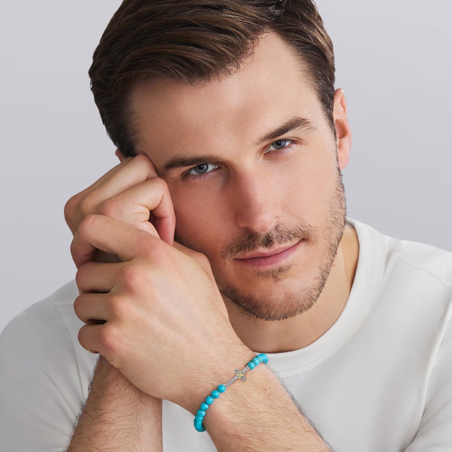 Mens Two Tone Caviar Cross Lapis Stretch Bracelet
