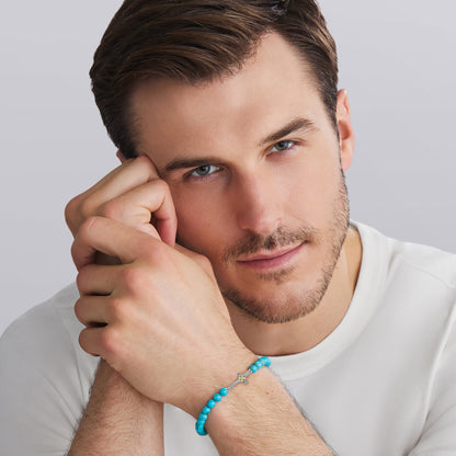 Mens Two Tone Caviar Cross Lapis Stretch Bracelet