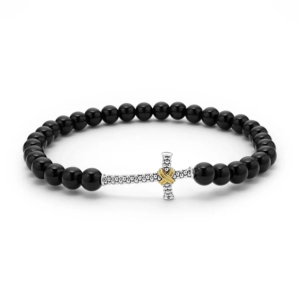 Lagos Onyx Cross Beaded Stretch Bracelet