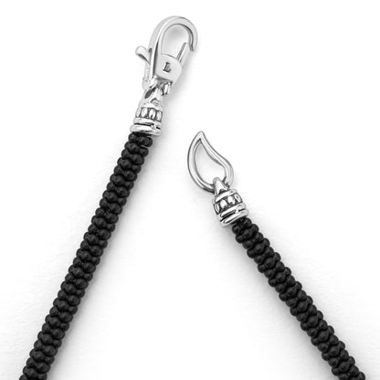 Mens Three Silver Station Matte Blue Ceramic Caviar Rope Bracelet