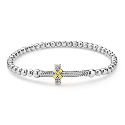 Two-Tone Caviar Cross Stretch Bracelet