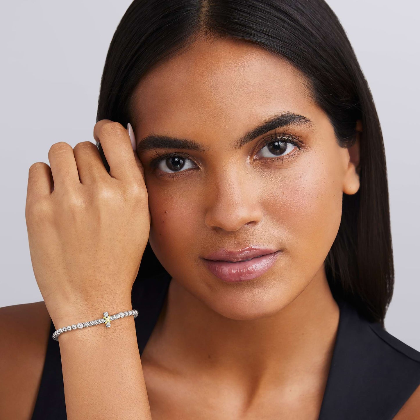 Two-Tone Caviar Cross Stretch Bracelet