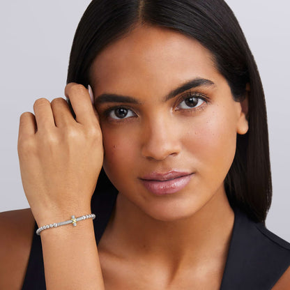 Two-Tone Caviar Cross Stretch Bracelet