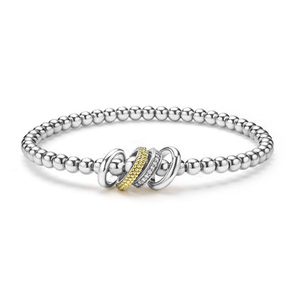 Caviar Four Ring Diamond Stretch Bracelet