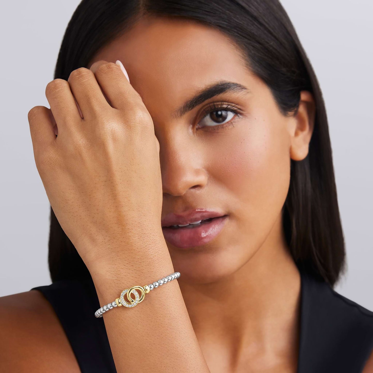 Two-Tone Interlocking Diamond Station Stretch Bracelet