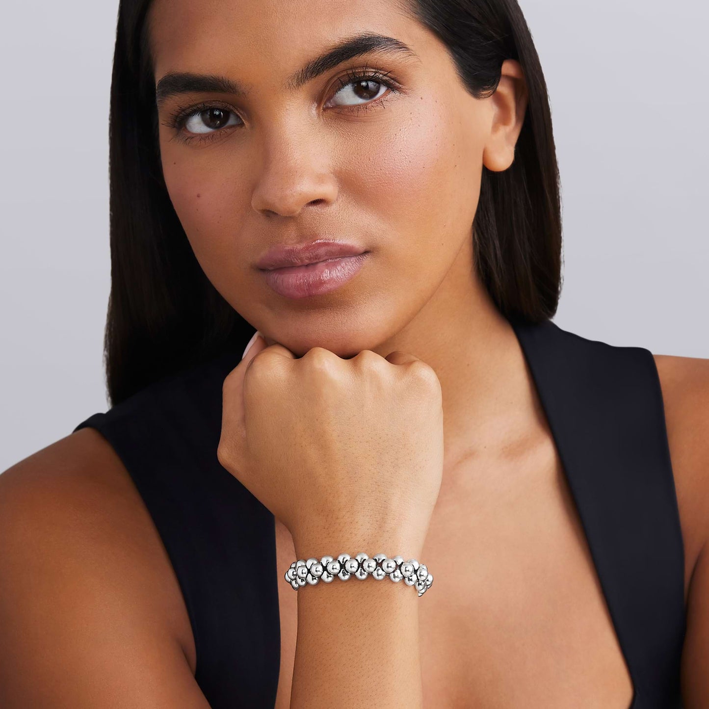 Caviar Bubbly Three Row Beaded Statement Bracelet