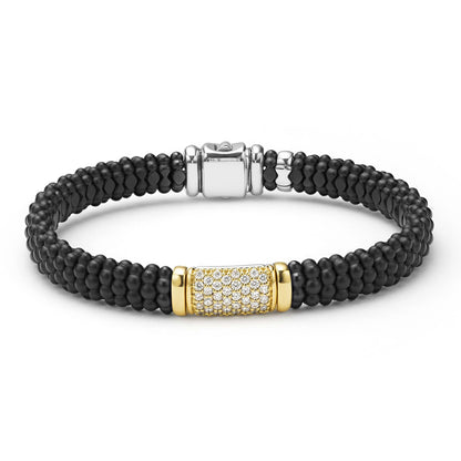 Mens Two-Tone Matte Black Ceramic And Diamond Rope Bracelet