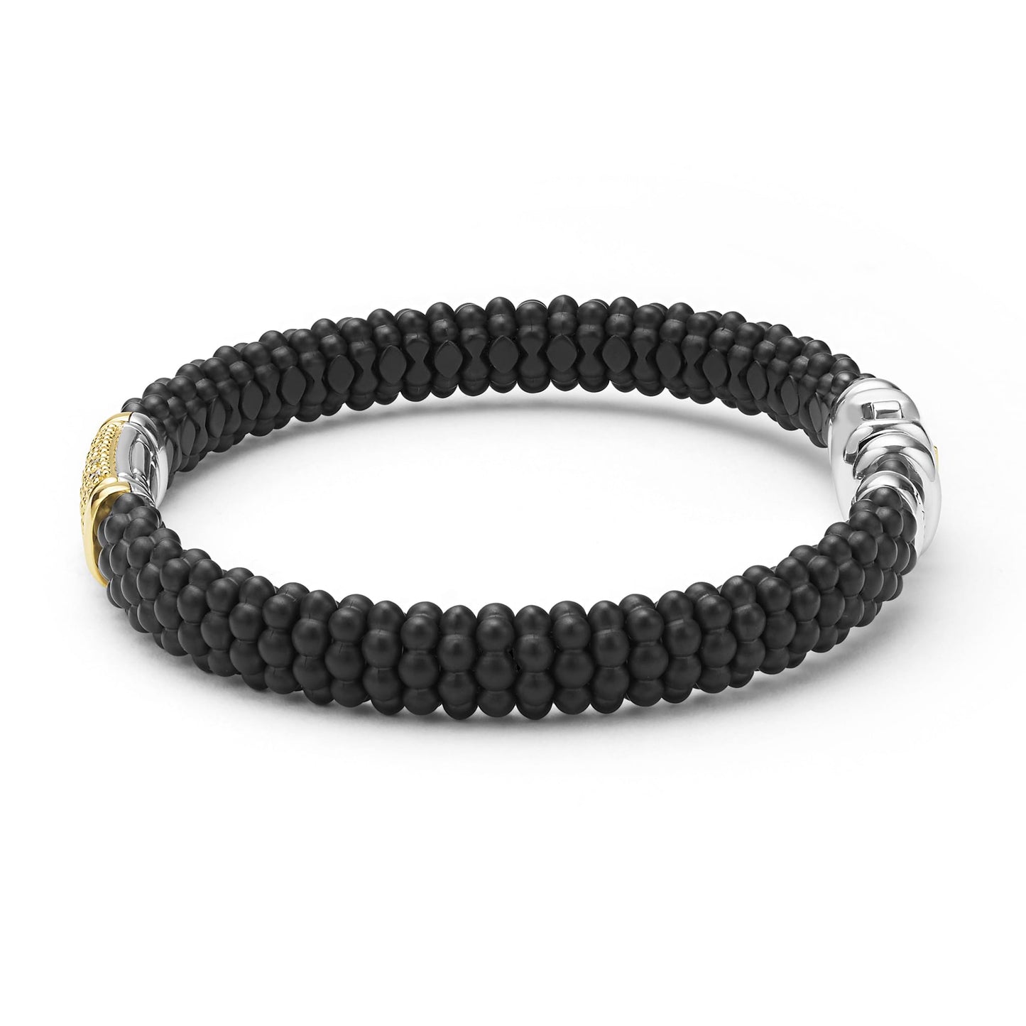 Mens Two-Tone Matte Black Ceramic And Diamond Rope Bracelet